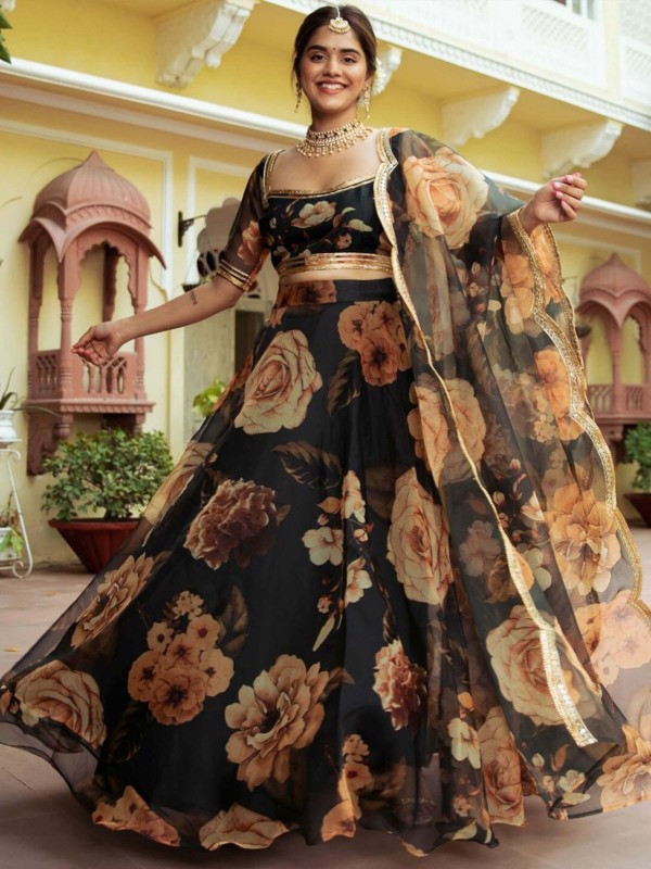 Black Organza Digital Print Lehenga Choli